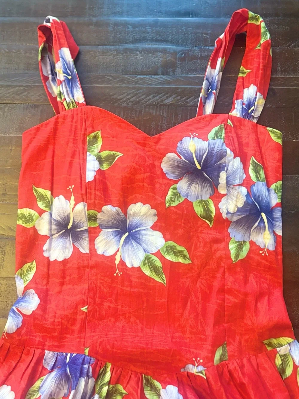 Royal creations made in Hawaii womens XL tropical hibiscus midi dress red cotton - Picture 4 of 15
